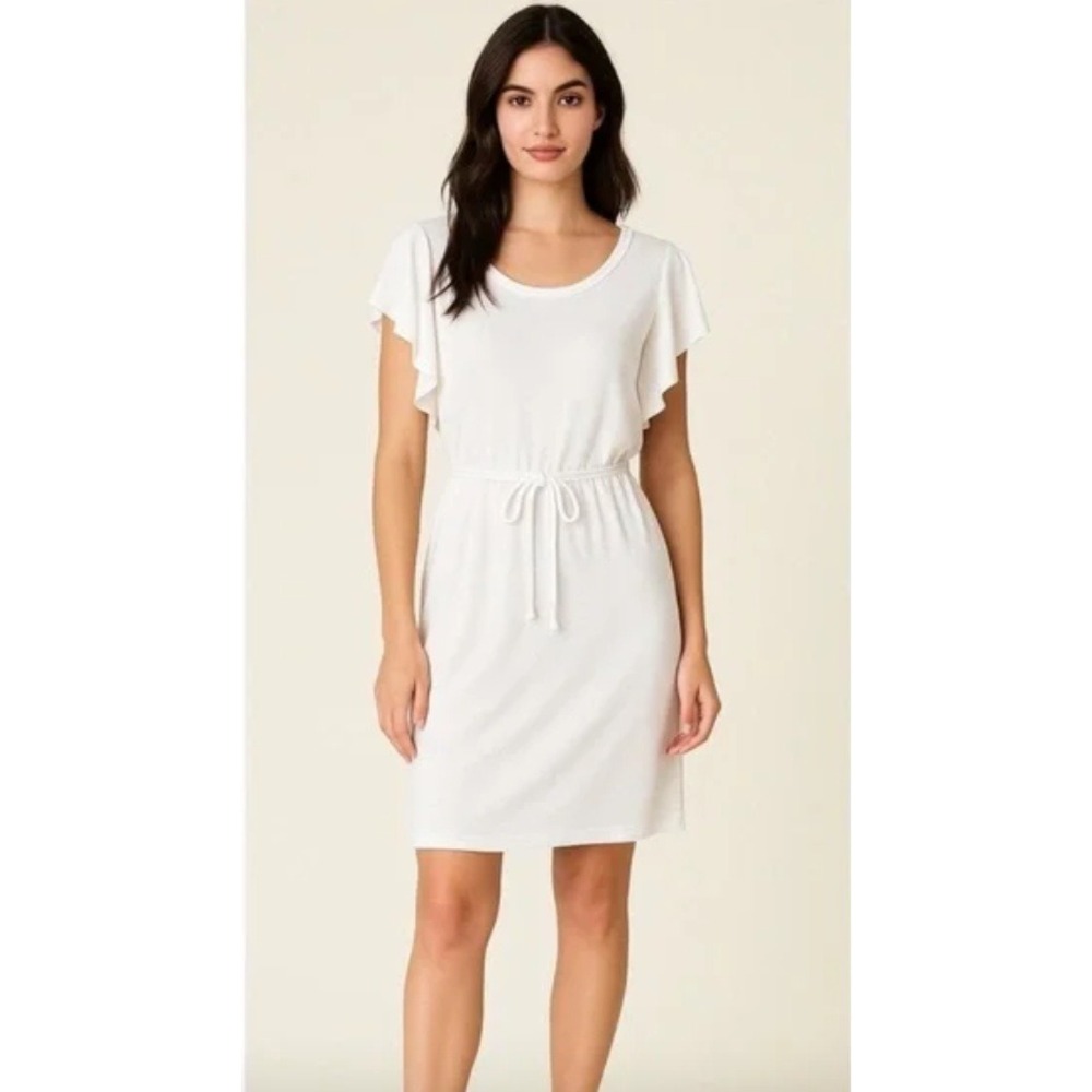 NWT Z Supply‎ Capri Ruffle Dress White Flutter Sleeve Mini Waist Tie Medium